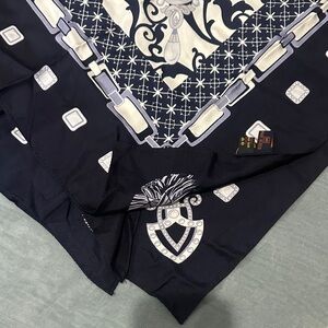 Marc Rozier Vintage Paris 100% Silk Navy & White Silk Patterned 34” Square Scarf